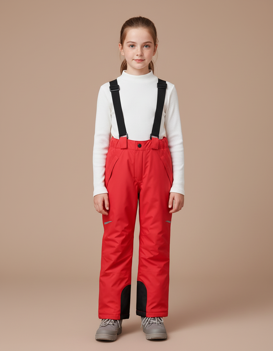 Pantalon De Pluie Rouge Imperméable Enfant Salopette Hiver - Polyester