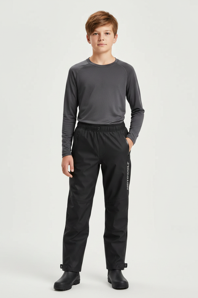 Pantalon De Pluie Noir Impermééable Enfant Droit Motowolf - Polyester