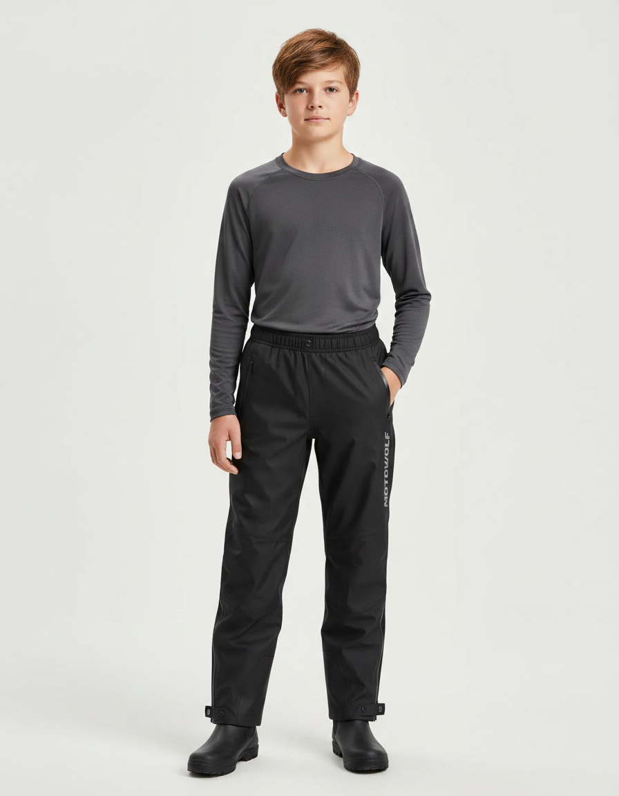 Pantalon De Pluie Noir Impermééable Enfant Droit Motowolf - Polyester