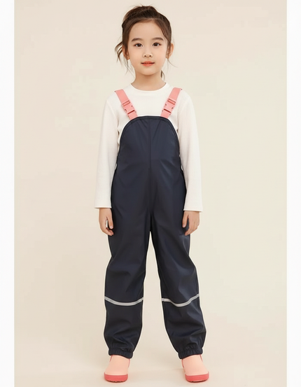 Pantalon De Pluie Bleu Marine Imperméable Bretelles Enfant - Polyester