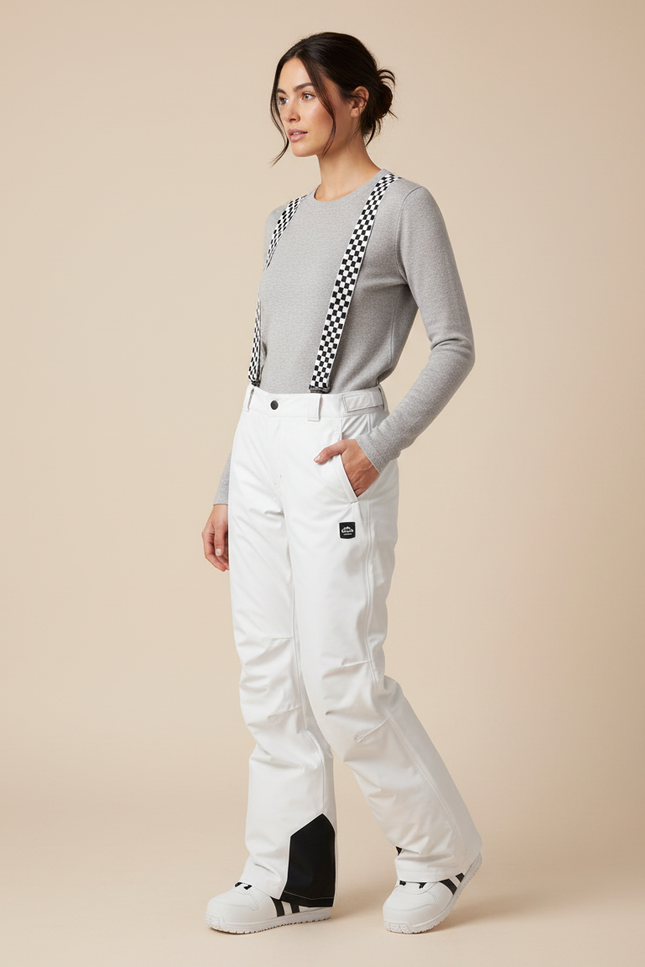 Pantalon De Pluie Blanc Bretelles Carreaux Ski Femme - Polyester