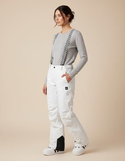 Pantalon De Pluie Blanc Bretelles Carreaux Ski Femme - Polyester