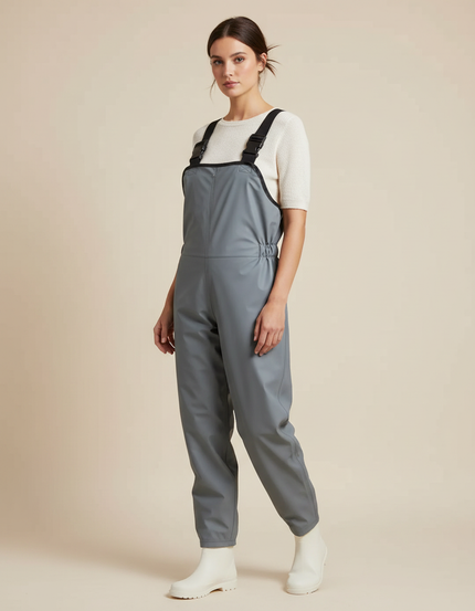 Pantalon De Pluie Gris Imperméable Bretelles Femme - Simili cuir