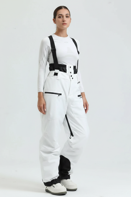 Pantalon De Pluie Blanc Bretelles Imperméable Ski Unisexe - Polyester