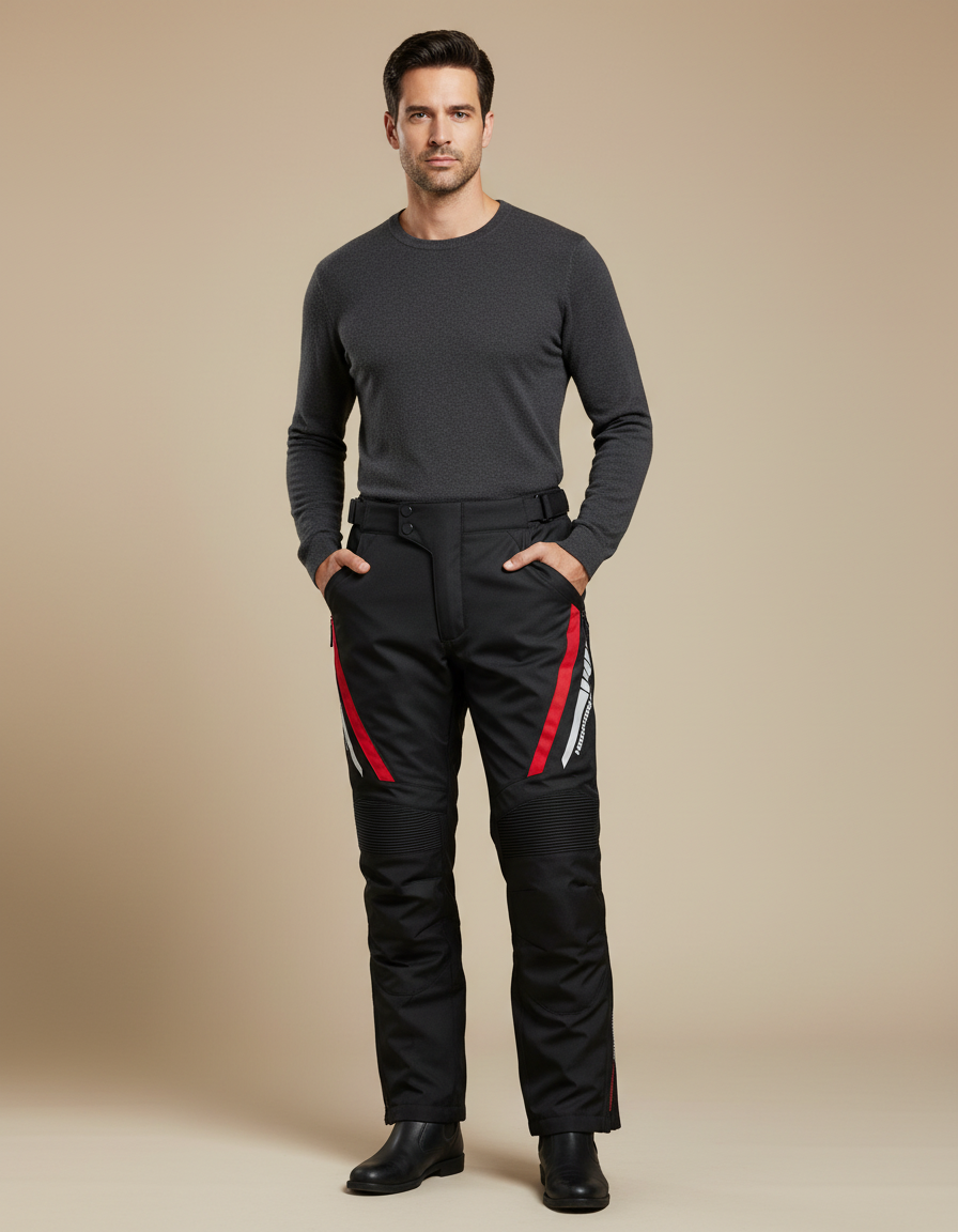 Pantalon De Pluie Noir Réfléchissant Moto Homme - Polyester