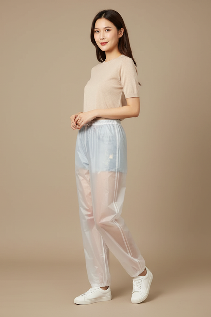 Pantalon De Pluie Transparent Léger Unisexe Imperméable - Blanc Polyester