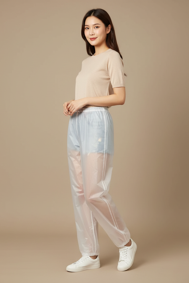 Pantalon De Pluie Transparent Léger Unisexe Imperméable - Blanc Polyester