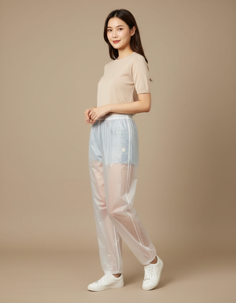 Pantalon De Pluie Transparent Léger Unisexe Imperméable - Blanc Polyester