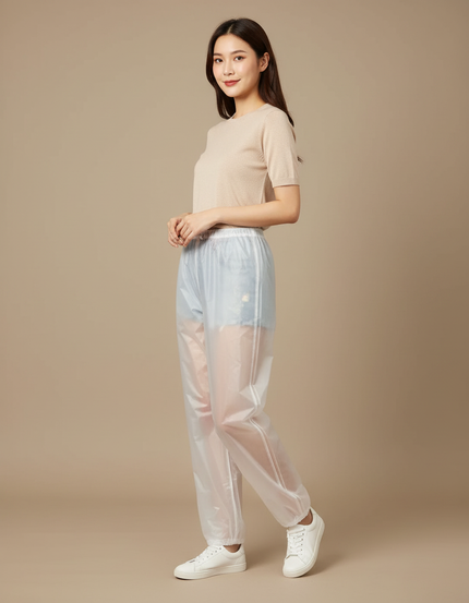 Pantalon De Pluie Transparent Léger Unisexe Imperméable - Blanc Polyester
