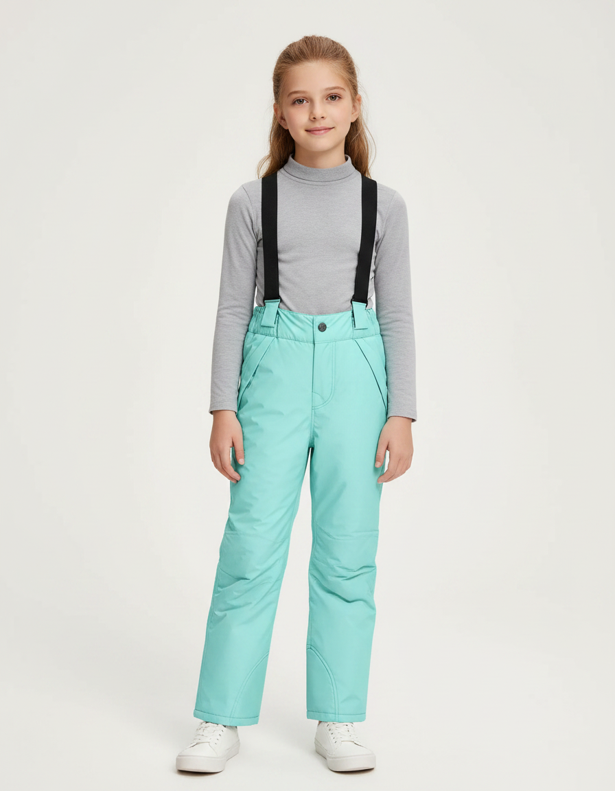Pantalon De Pluie Turquoise Bretelles Enfant Imperméable Hiver - Bleu Polyester