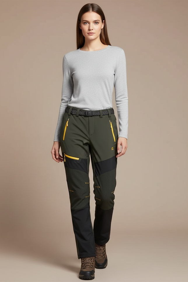 Pantalon De Pluie Vert Kaki Randonnée Softshell Femme - Polyester