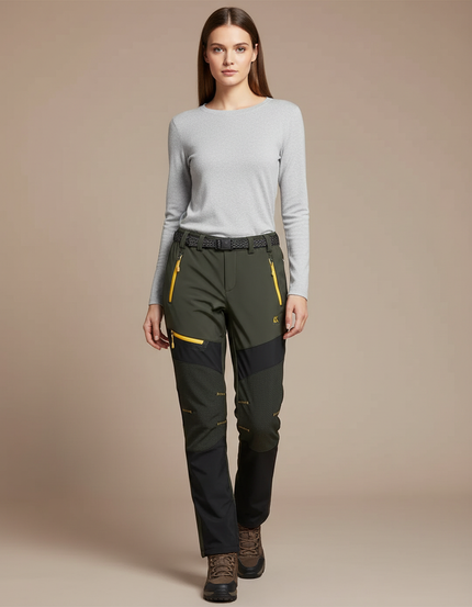 Pantalon De Pluie Vert Kaki Randonnée Softshell Femme - Polyester