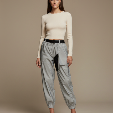 Pantalon De Pluie Gris Réfléchissant Cargo Ample Femme - Polyester