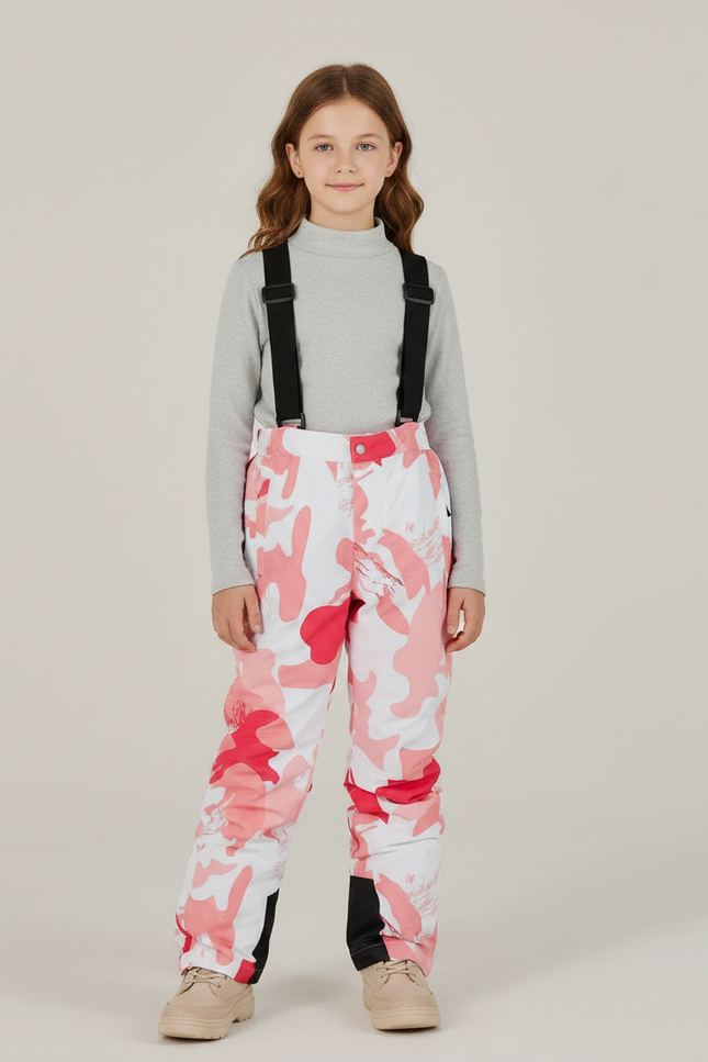 Pantalon De Pluie Camouflage Rose Blanc Bretelles Enfant - Multicolore Polyester