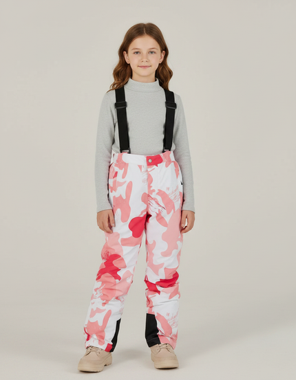 Pantalon De Pluie Camouflage Rose Blanc Bretelles Enfant - Multicolore Polyester