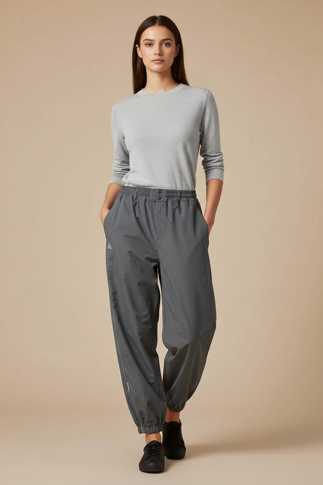 Pantalon De Pluie Gris Ample Élastiqué Femme - Polyester
