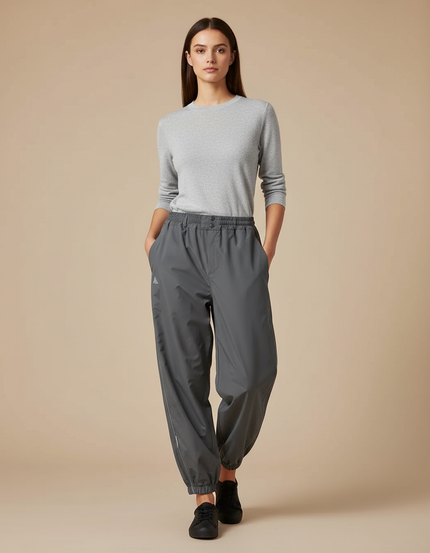 Pantalon De Pluie Gris Ample Élastiqué Femme - Polyester