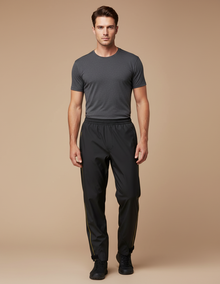 Pantalon De Pluie Noir Imperméable Homme Sport Double-couche - Polyester