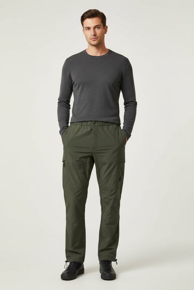 Pantalon De Pluie Vert Kaki Cargo Droit Homme - Polyester