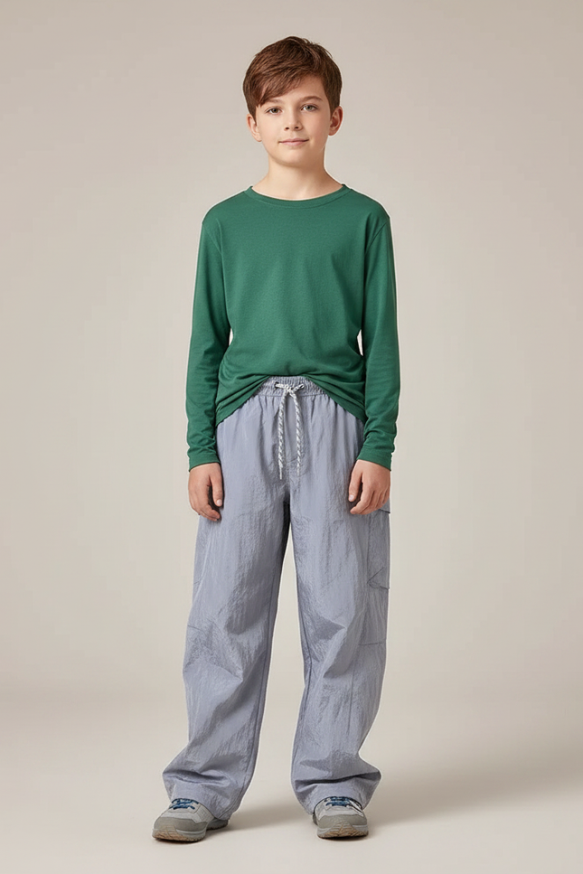 Pantalon De Pluie Gris Ample Léger Cordon Enfant - Polyester