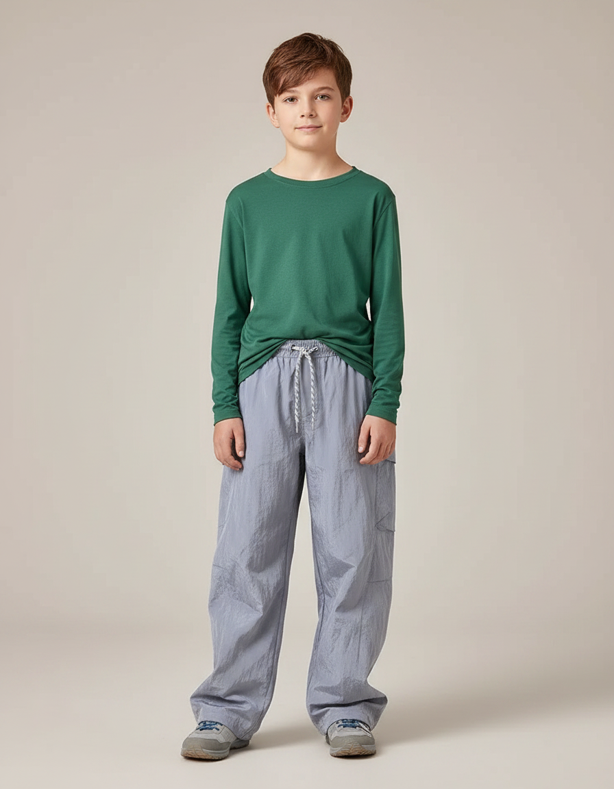 Pantalon De Pluie Gris Ample Léger Cordon Enfant - Polyester