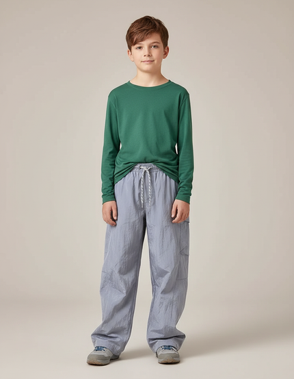 Pantalon De Pluie Gris Ample Léger Cordon Enfant - Polyester