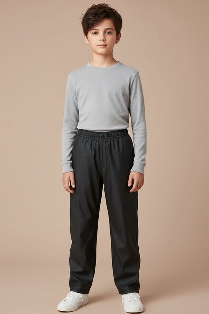 Pantalon De Pluie Noir Imperméable Unisexe Coupe Droite - Polyester