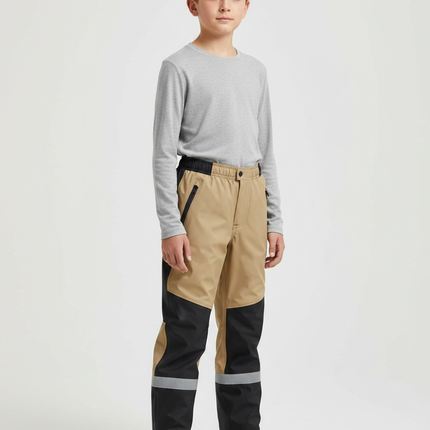 Pantalon De Pluie Enfant Imperméable Réfléchissant Bicolore - Beige Polyester