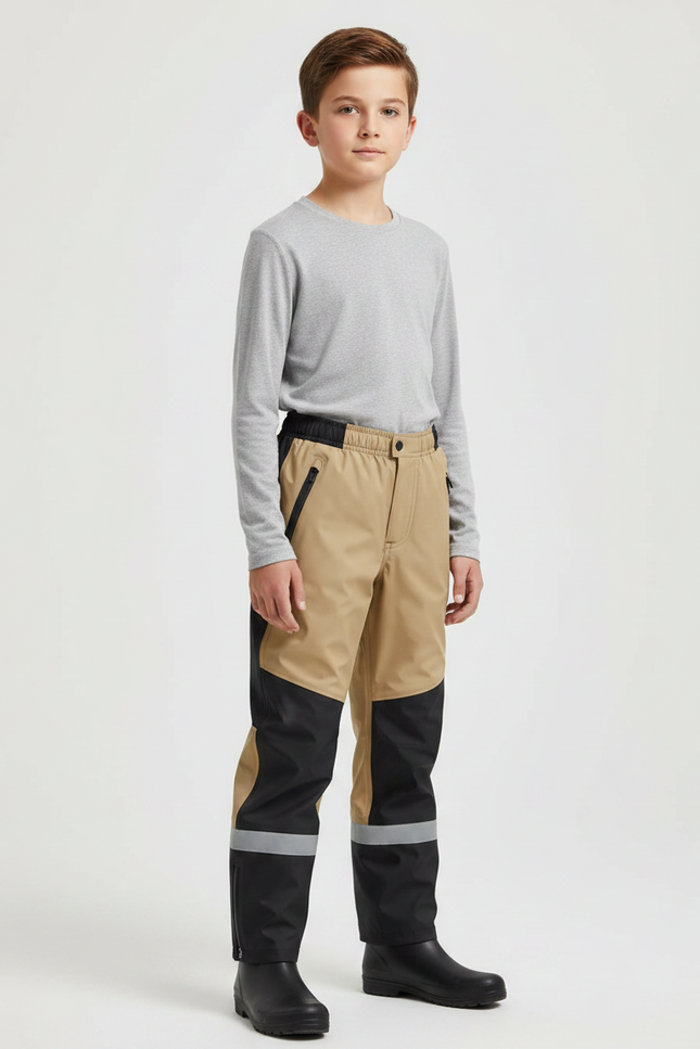 Pantalon De Pluie Enfant Imperméable Réfléchissant Bicolore - Beige Polyester