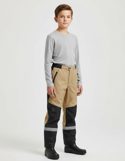 Pantalon De Pluie Enfant Imperméable Réfléchissant Bicolore - Beige Polyester