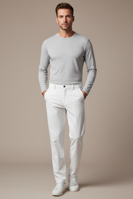 Pantalon De Pluie Blanc Homme Imperméable Décontracté Slim - Polyester