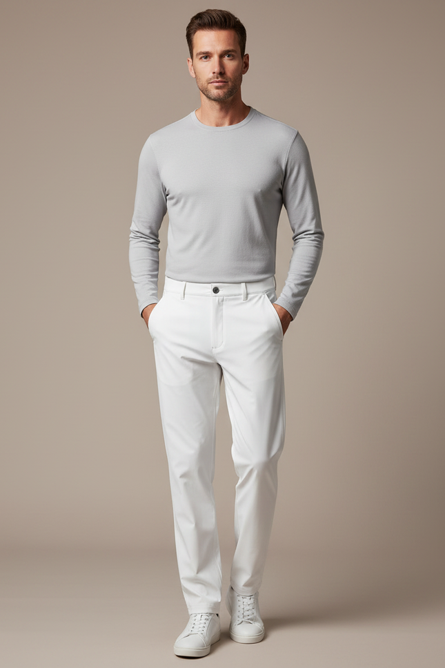 Pantalon De Pluie Blanc Homme Imperméable Décontracté Slim - Polyester