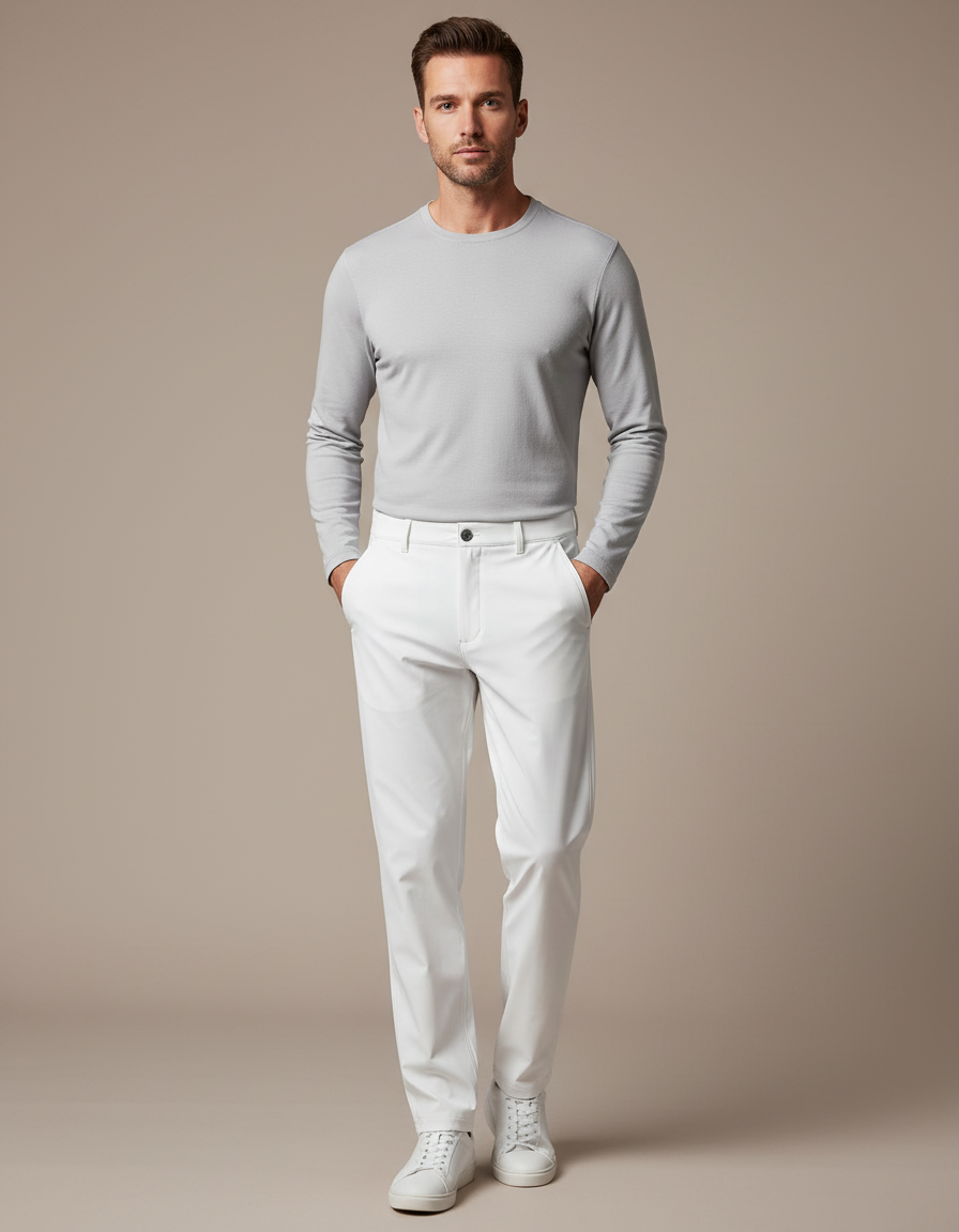 Pantalon De Pluie Blanc Homme Imperméable Décontracté Slim - Polyester