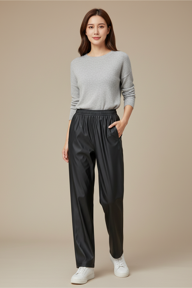 Pantalon De Pluie Noir Imperméable Décontracté Femme - Polyester
