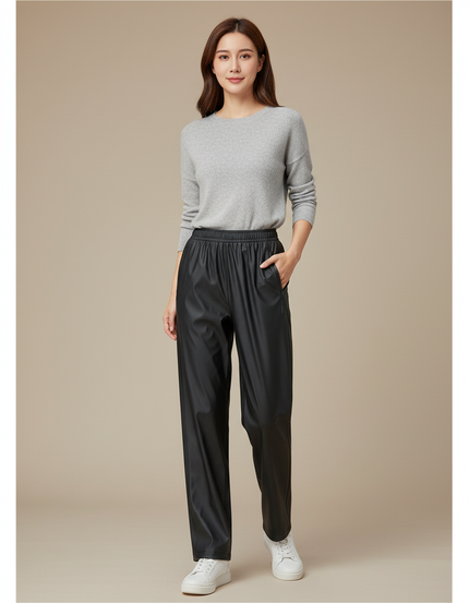 Pantalon De Pluie Noir Imperméable Décontracté Femme - Polyester