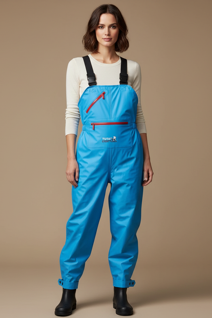 Pantalon De Pluie Bleu Vif Imperméable Bretelles Femme - Polyester