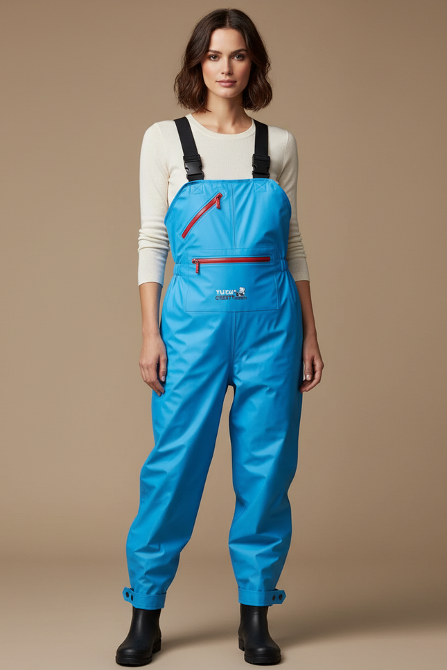 Pantalon De Pluie Bleu Vif Imperméable Bretelles Femme - Polyester