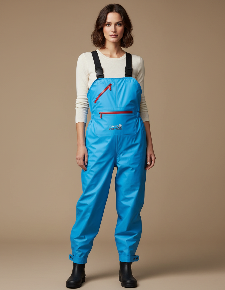Pantalon De Pluie Bleu Vif Imperméable Bretelles Femme - Polyester