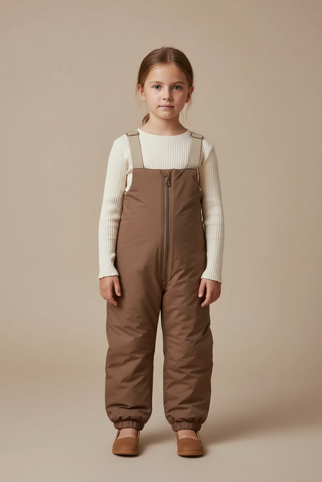 Pantalon De Pluie Marron Bretelles Matelassé Enfant Hiver - Polyester