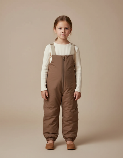 Pantalon De Pluie Marron Bretelles Matelassé Enfant Hiver - Polyester