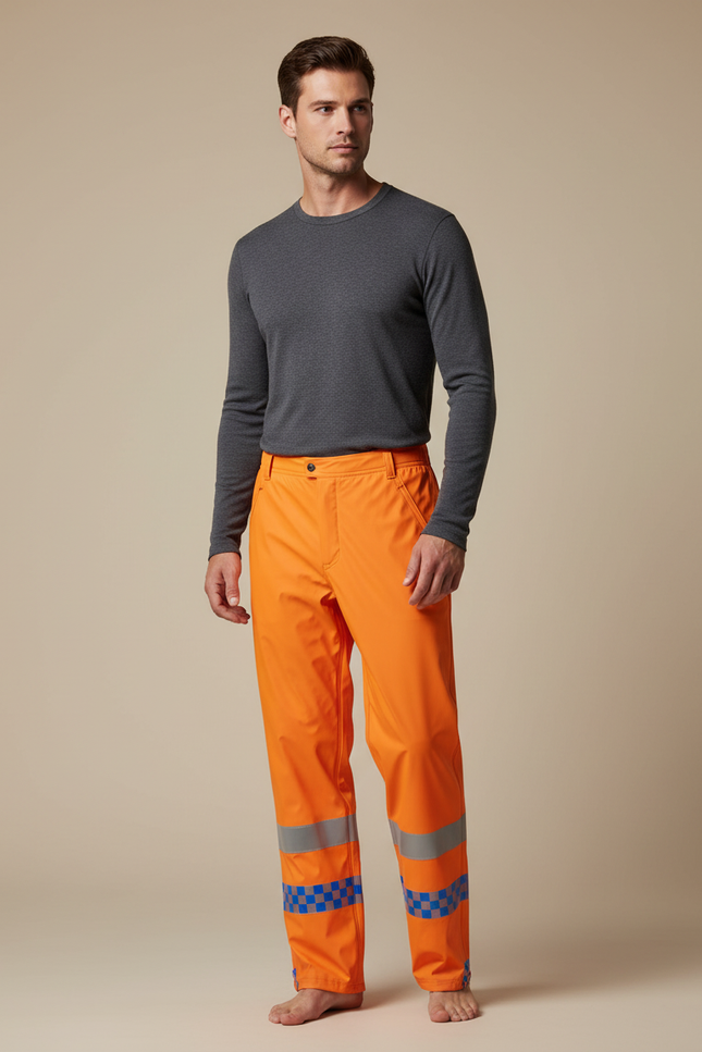Pantalon De Pluie Orange Réfléchissant Imperméable Chevrons Homme - Polyester