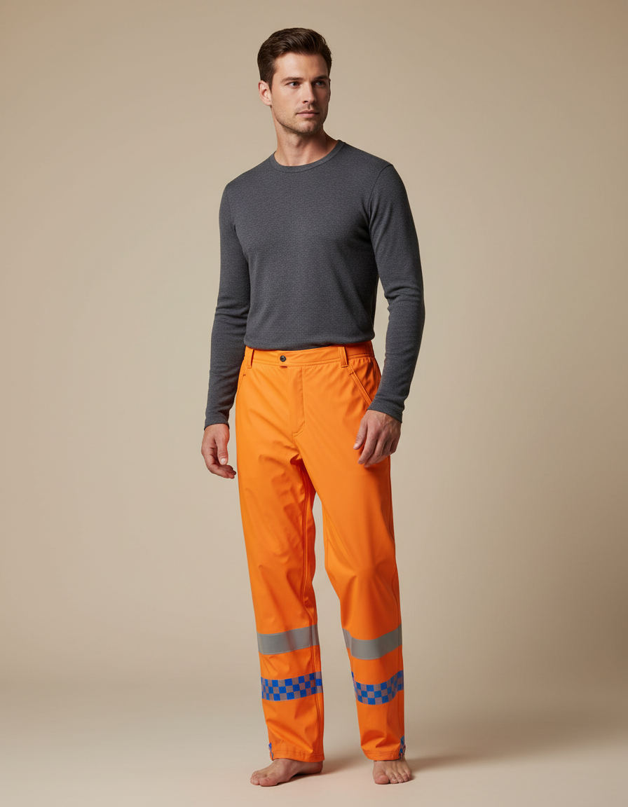 Pantalon De Pluie Orange Réfléchissant Imperméable Chevrons Homme - Polyester