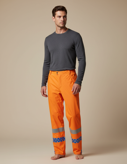 Pantalon De Pluie Orange Réfléchissant Imperméable Chevrons Homme - Polyester