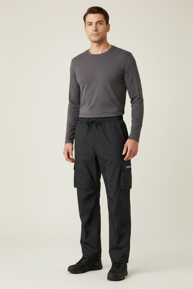 Pantalon De Pluie Noir Cargo Imperméable Sport Homme - Polyester