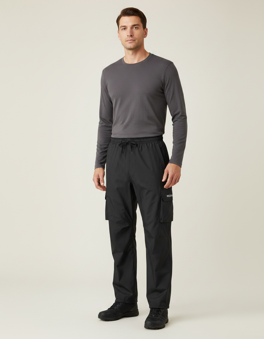 Pantalon De Pluie Noir Cargo Imperméable Sport Homme - Polyester