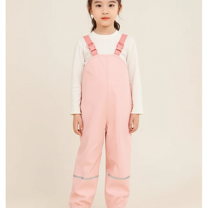 Pantalon De Pluie Rose Imperméable Bretelles Enfant Réfléchissant - Polyester