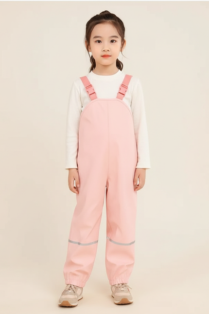 Pantalon De Pluie Rose Imperméable Bretelles Enfant Réfléchissant - Polyester
