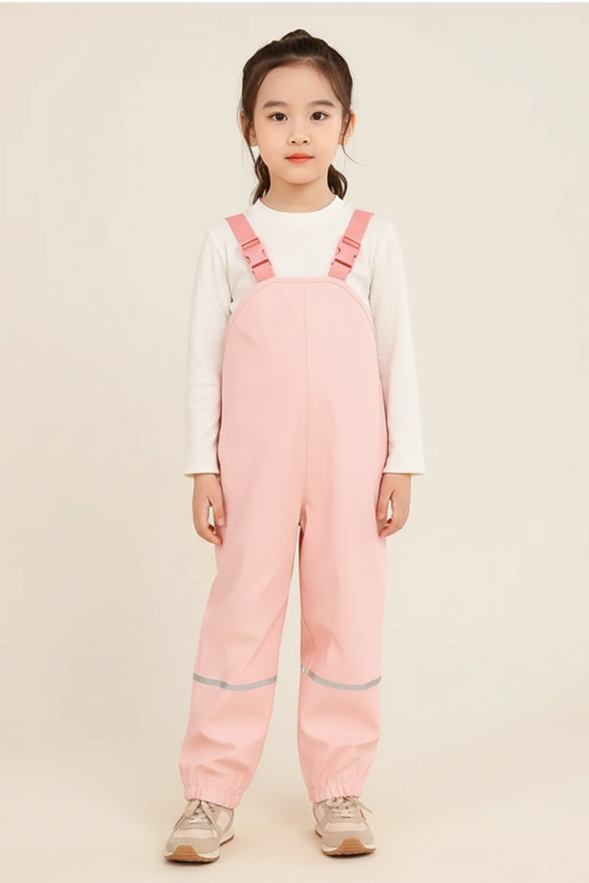 Pantalon De Pluie Rose Imperméable Bretelles Enfant Réfléchissant - Polyester