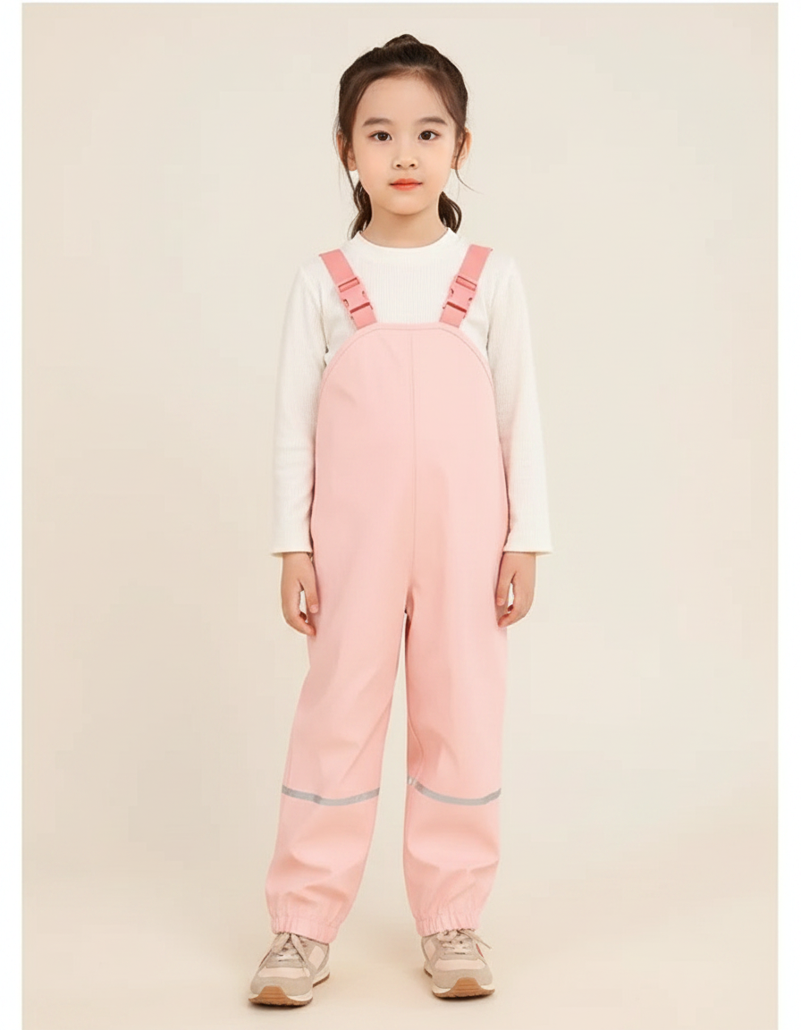 Pantalon De Pluie Rose Imperméable Bretelles Enfant Réfléchissant - Polyester
