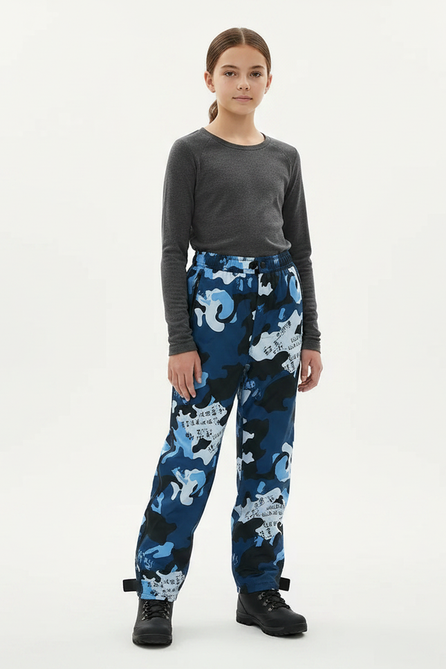 Pantalon De Pluie Camouflage Bleu Imprimé Enfant Ample - Polyester